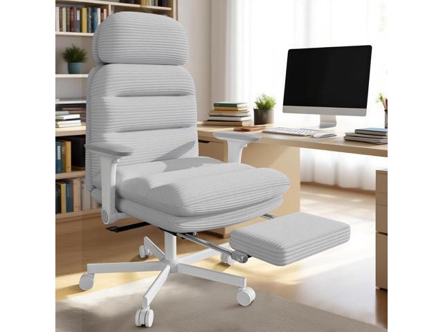 Criss Cross Chair with Wheels & Flip-up Arms, Executive Office Chair with Foot Rest, Swivel Cross Legged Office Chair, Corduroy Fabric Comfy...