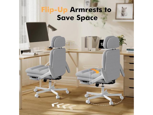 Criss Cross Chair with Wheels & Flip-up Arms, Executive Office Chair with Foot Rest, Swivel Cross Legged Office Chair, Corduroy Fabric Comfy...