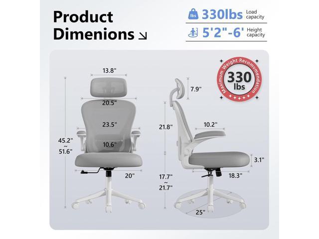 Computer Desk Chair, Ergonomic Office Chair M903 with Wheels, High Back Mesh Office Chair with Adjustable Lumbar Support, Headrest, Flip-Up...