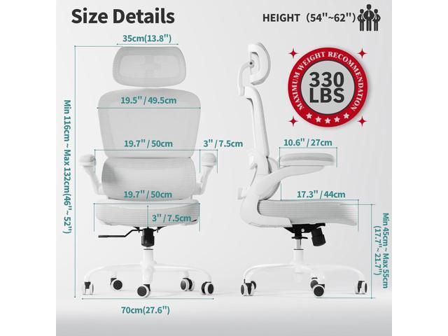 TRALT Ergonomic Office Chair - Desk Chair with Adjustable Headrest Lumbar Support Computer Chair - Mesh Comfy Chair with Flip-up Armrests - Gaming...