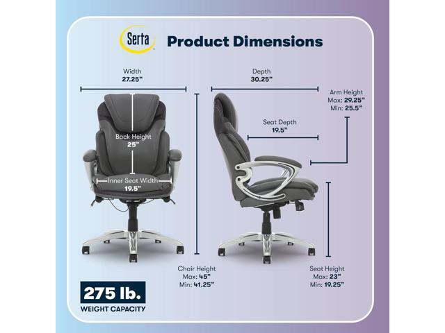 Serta Bryce Executive Office Chair, Ergonomic Computer DeskChairs with Patented AIR Lumbar Support, Comfy Body Pillows, Height Adjustable, Swivel...