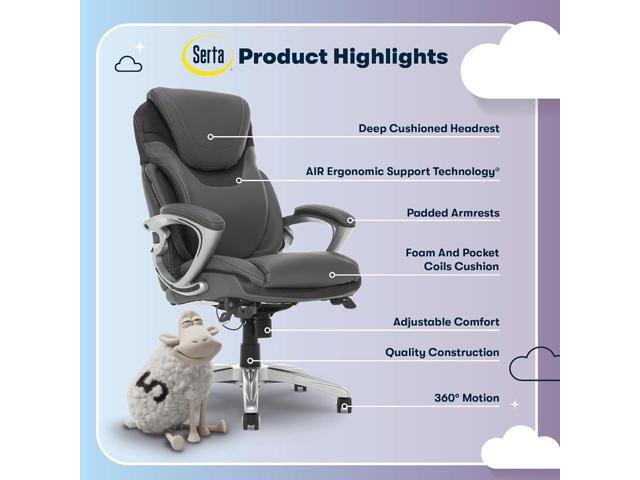 Serta Bryce Executive Office Chair, Ergonomic Computer DeskChairs with Patented AIR Lumbar Support, Comfy Body Pillows, Height Adjustable, Swivel...