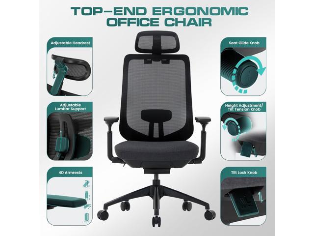 COLAMY Ergonomic Mesh Office Chair,High Back Computer Executive Desk Chair,Lumbar Support with Adjustable Headrest and 4D Arms, Slide Seat, Tilt...