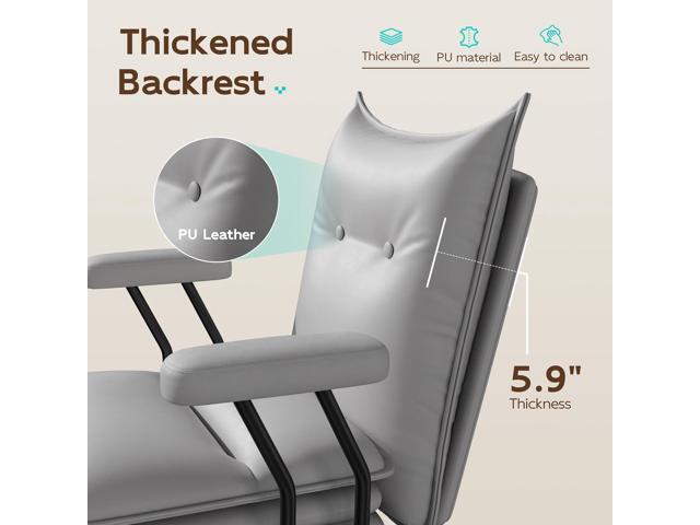 Grey Office Chair with Wheels,Triple-Layers Thicken Wide Seat Height Adjustable,Mid Back Computer Leather Desk Chair for Home,Office