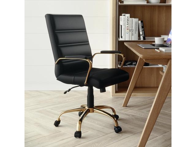 Flash Furniture Whitney Mid-Back Swivel LeatherSoft Desk Chair with Wheels, Padded Seat and Armrests, Adjustable Height Padded Office Chair, Black