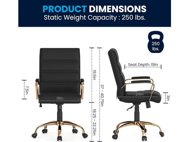 Flash Furniture Whitney Mid-Back Swivel LeatherSoft Desk Chair with Wheels, Padded Seat and Armrests, Adjustable Height Padded Office Chair, Black