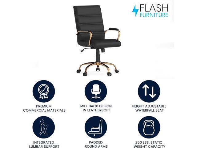 Flash Furniture Whitney Mid-Back Swivel LeatherSoft Desk Chair with Wheels, Padded Seat and Armrests, Adjustable Height Padded Office Chair, Black