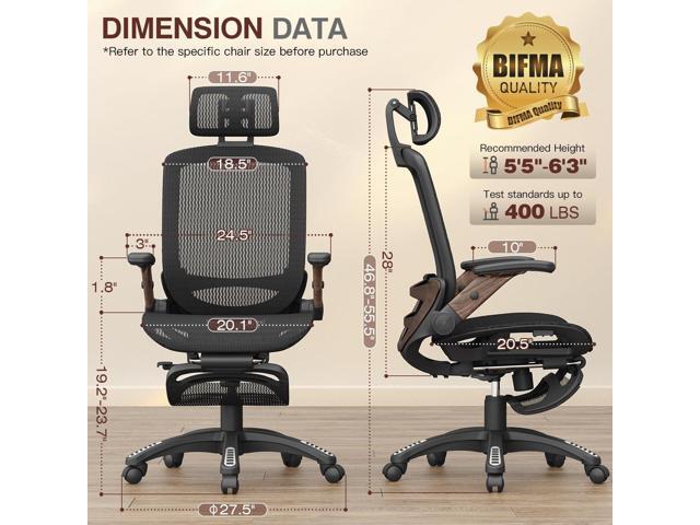 GABRYLLY Ergonomic Office Chair with Footrest, High Back Mesh Computer Chair with Flip-Up Arm, 3D Headrest, 135° Reclining, Rolling Gaming Task...