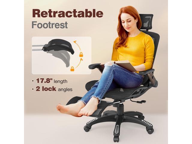 GABRYLLY Ergonomic Office Chair with Footrest, High Back Mesh Computer Chair with Flip-Up Arm, 3D Headrest, 135° Reclining, Rolling Gaming Task...