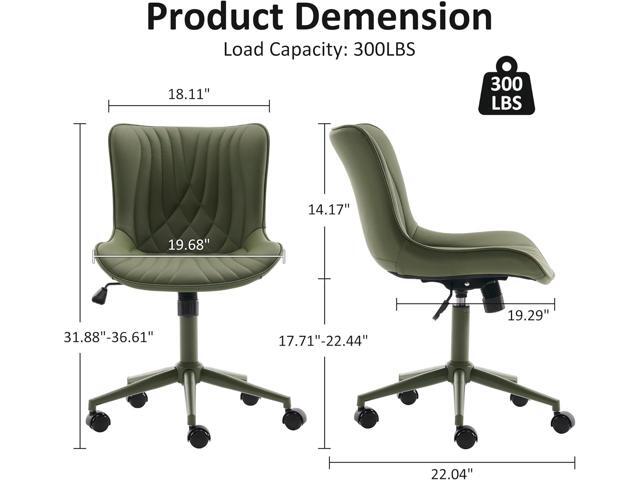 YOUTASTE Green Armless Office Chair, Modern Adjustable Swivel Desk Chair with Wheels, Upholstered PU Leather, Green Metal Legs, Back Support for...