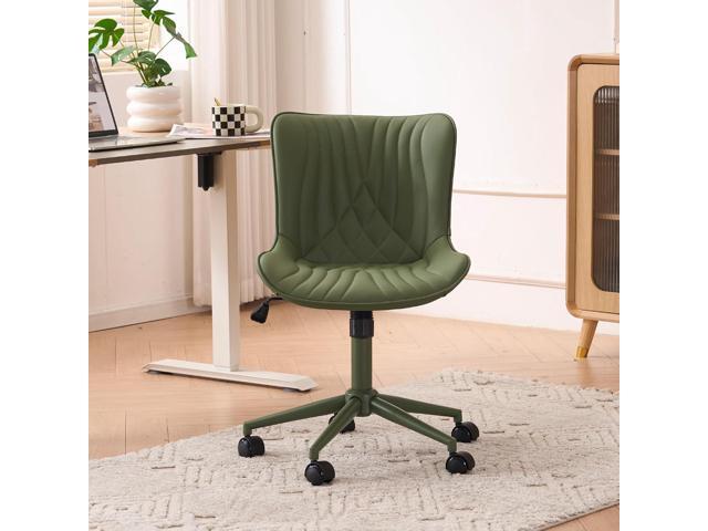 YOUTASTE Green Armless Office Chair, Modern Adjustable Swivel Desk Chair with Wheels, Upholstered PU Leather, Green Metal Legs, Back Support for...