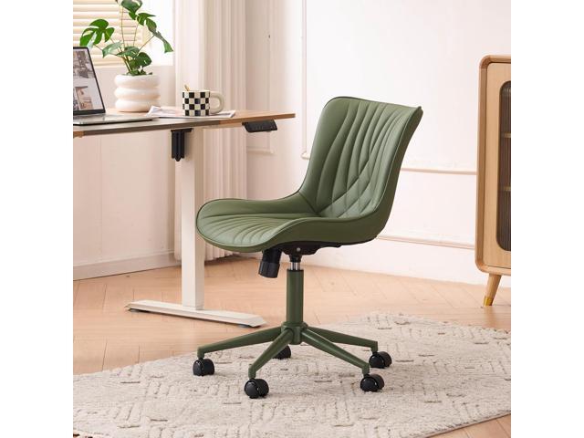 YOUTASTE Green Armless Office Chair, Modern Adjustable Swivel Desk Chair with Wheels, Upholstered PU Leather, Green Metal Legs, Back Support for...