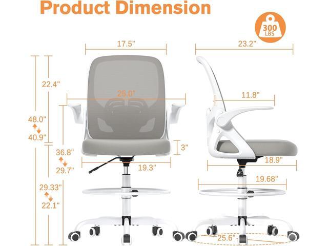 Tall Drafting Chair with Lumbar Support and Footrest Ring, Supportive Tall Extended Height Ergonomic Desk Chair for Home Work, Breathable Mesh...