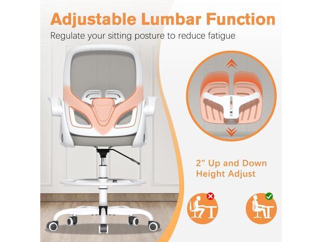 Tall Drafting Chair with Lumbar Support and Footrest Ring, Supportive Tall Extended Height Ergonomic Desk Chair for Home Work, Breathable Mesh...