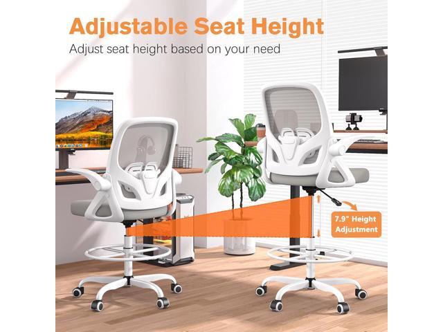 Tall Drafting Chair with Lumbar Support and Footrest Ring, Supportive Tall Extended Height Ergonomic Desk Chair for Home Work, Breathable Mesh...
