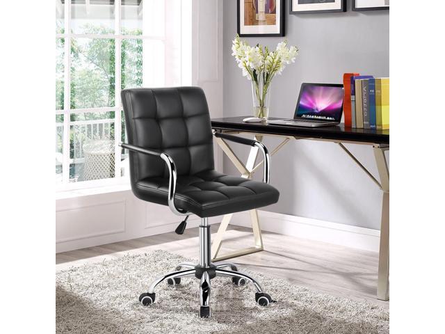 Yaheetech Desk Chair - Office Chair with Arms/Wheels for Students Swivel Faux Leather Home Computer Black
