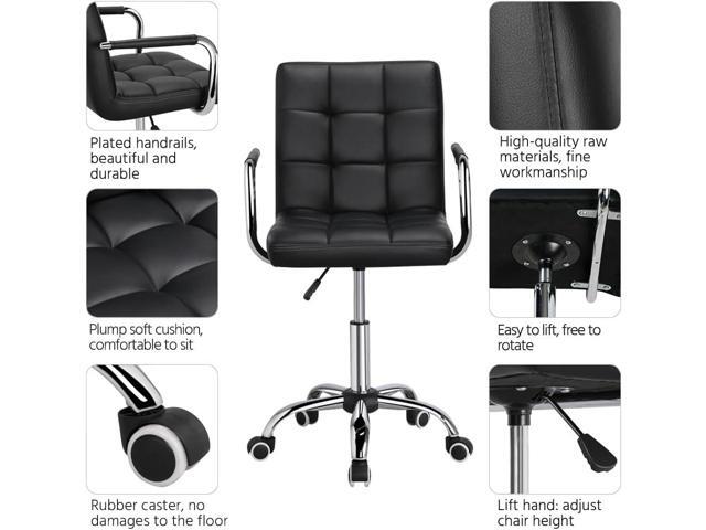Yaheetech Desk Chair - Office Chair with Arms/Wheels for Students Swivel Faux Leather Home Computer Black