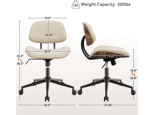 Armless Office Chair with Wheels, PU Leather Adjustable Height Desk Chair - 360° Swivel Ergonomic Computer Chair for Small Space, Modern Walnut...