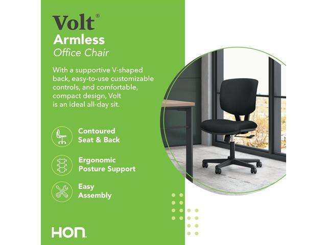 HON Volt Armless Office Chairs with Wheels, Ergonomic Adjustable Center-Tilt Recline, Fabric Back and Seat, Swivel Desk Chair, Black