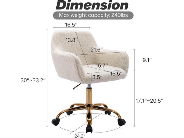 KCC Faux Fur Office Desk Chair, Comfy Swivel Armchair with Wheels, Upholstered Fuzzy Vanity Chair, Adjustable Height, White