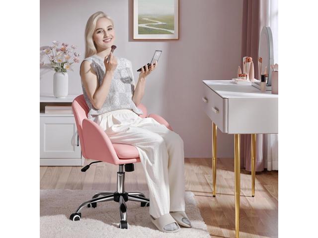 Yaheetech Cute Petal Desk Chair Home Office Chair Swivel Upholstered Leather Desk Chair Makeup Vanity Chair with Armrests for Bedroom Modern...