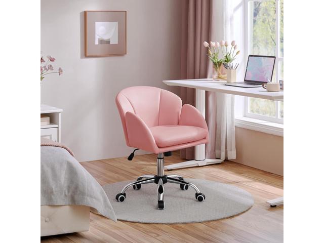 Yaheetech Cute Petal Desk Chair Home Office Chair Swivel Upholstered Leather Desk Chair Makeup Vanity Chair with Armrests for Bedroom Modern...
