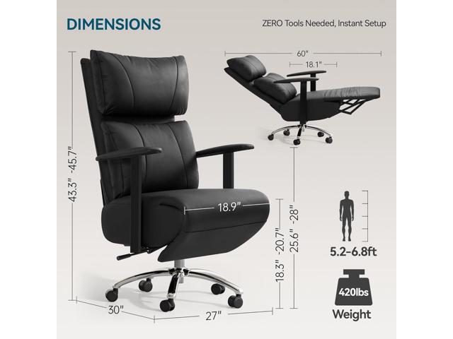Reclining Office Chair with Adjustable Headrest and Footrest, 170° Ergonomic Comfortable Office Chair Zero Gravity, Leather Executive Home Office...