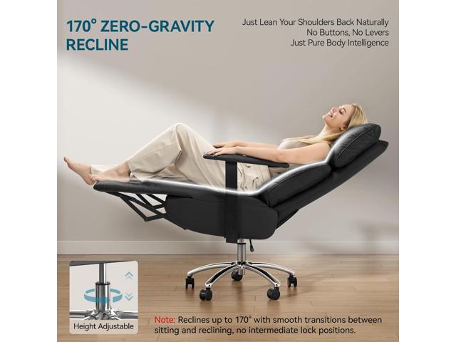Reclining Office Chair with Adjustable Headrest and Footrest, 170° Ergonomic Comfortable Office Chair Zero Gravity, Leather Executive Home Office...