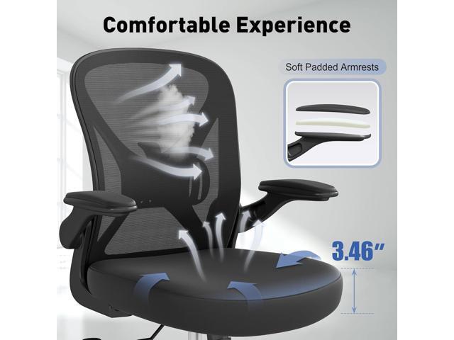 ZZH Mesh Office Chair with Adjustable Lumbar Support and Flip-up Arms, Ergonomic Home Office Desk Chair with Wheels, Black