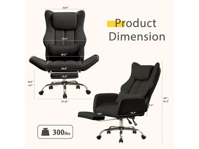 Ergonomic Cross Legged Office Chair with Footrest,Big and Tall Leather Executive Chair with Reversible Armrest,Lumbar Pillow and Wheels,135°...