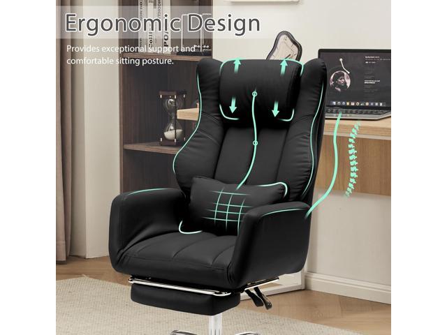 Ergonomic Cross Legged Office Chair with Footrest,Big and Tall Leather Executive Chair with Reversible Armrest,Lumbar Pillow and Wheels,135°...