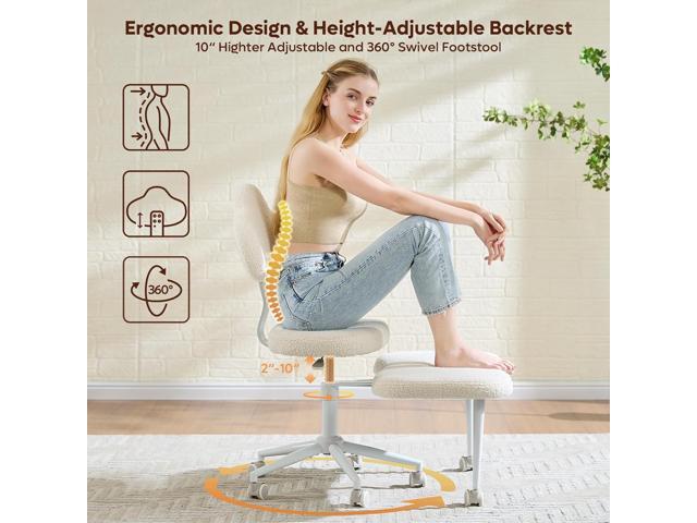 Cross Legged Office Chair with Wheels, Meditation Chair, ADHD Chair for Adults, Wider Height Adjustable Backrest and Seat, Yoga Office Chair, Teddy...