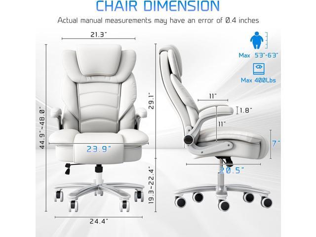 GYI Big and Tall Office Chair 400lb Wide Seat, Ergonomic High Back Leather Executive Desk Chair with Flip-up Arms, White