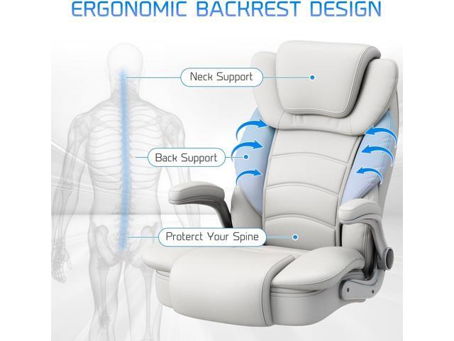 GYI Big and Tall Office Chair 400lb Wide Seat, Ergonomic High Back Leather Executive Desk Chair with Flip-up Arms, White