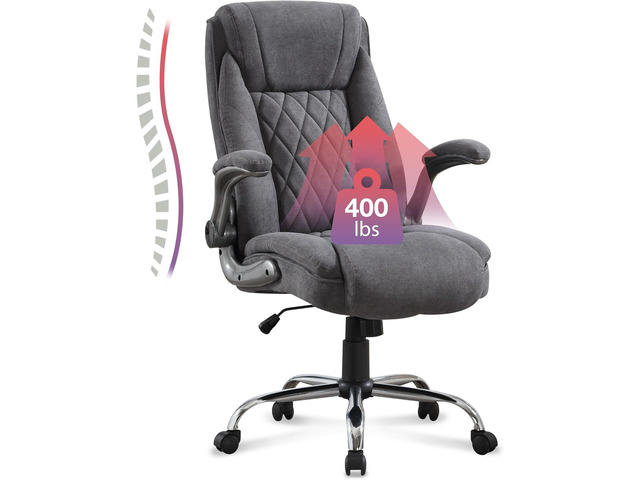 Big and Tall Fabric Office Chair 400lbs High Back Executive Computer Desk Chair with Flip Up Armrest, Breathable Fabric Adjustable Height Ergonomic...
