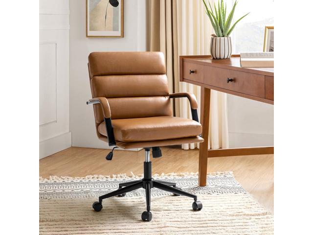 HULALA HOME Modern Faux Leather Home Office Chair with Tilt Lock & Metal Base, Desk Chair with Wheels & Padded Cushion, 360° Swivel Wide Seat...