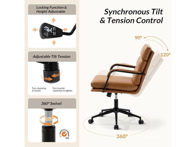 HULALA HOME Modern Faux Leather Home Office Chair with Tilt Lock & Metal Base, Desk Chair with Wheels & Padded Cushion, 360° Swivel Wide Seat...