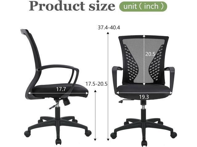 Home Office Chair Mid Back PC Swivel Lumbar Support Adjustable Desk Task Computer Ergonomic Comfortable Mesh Chair with Armrest (Dark Black)