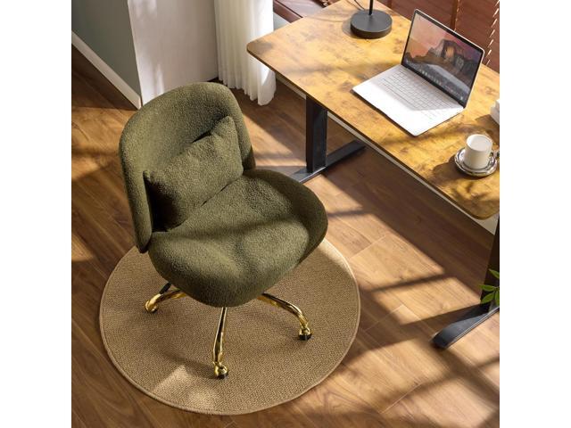 VINGLI Wide Criss Cross Legged Office Chair,Buttprint Ergonomic Desk Chair Comfy with Pillow & Gold Base,Dual-Use with/no Wheels,Adjustable Vanity...