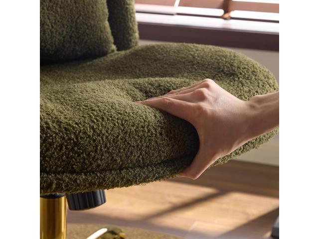 VINGLI Wide Criss Cross Legged Office Chair,Buttprint Ergonomic Desk Chair Comfy with Pillow & Gold Base,Dual-Use with/no Wheels,Adjustable Vanity...