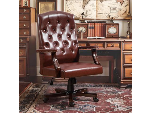 ECOTOUGE Executive Office Chair, High Back Computer Chair with Upholstered Backrest Vinage Farmhouse Retro Style, Faux Leather Wing Back Swivel...