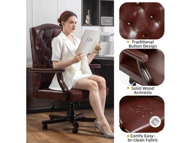 ECOTOUGE Executive Office Chair, High Back Computer Chair with Upholstered Backrest Vinage Farmhouse Retro Style, Faux Leather Wing Back Swivel...