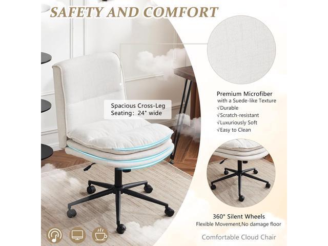 VINGLI Cloud Criss Cross Legged Chair,18' High Back Armless Home Office Desk Chair with Wheels,Wide Adjustable Comfy Padded Seat Task Computer...