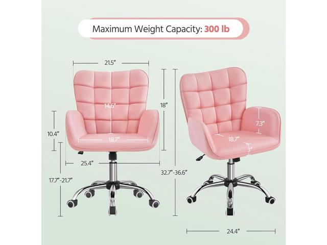 Yaheetech Modern Faux Leather Office Chair Ergonomic Adjustable Vanity Makeup Chair with Padded Armrests Big Seat for Office, Study, Home, Pink