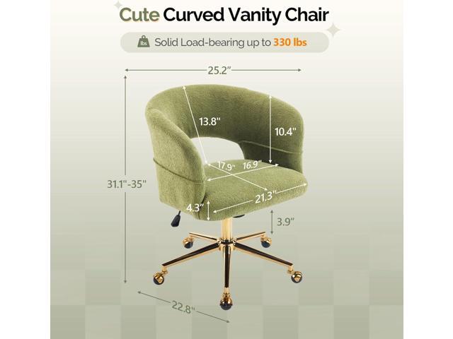 VINGLI Modern Curved Office & Vanity Desk Chair, Cute Upholstered Nail Chair with Wheels & 360° Swivel & Club & Tilting & Gold Base, for Bedroom,...
