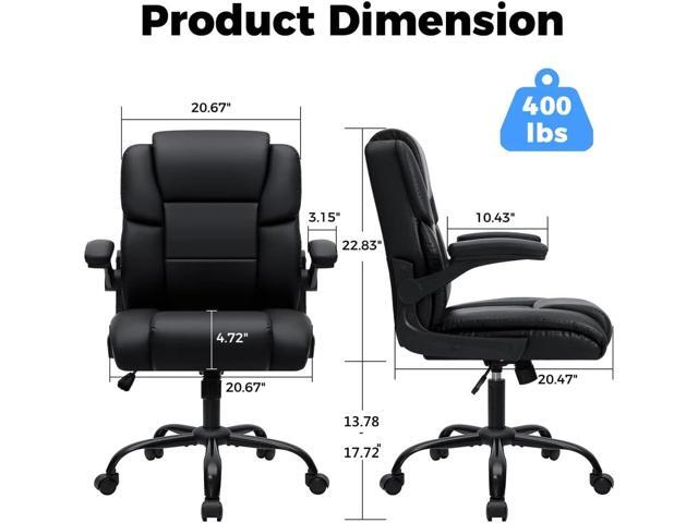 HOFFREE Leather Office Chair Home Computer Desk Chairs with Flip-up Arms and Swivel Wheels Adjustable Height PU Leather Mid Back Ergonomic...
