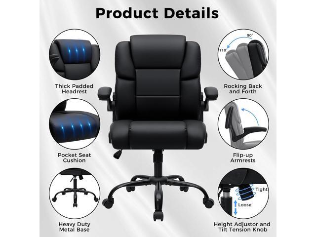 HOFFREE Leather Office Chair Home Computer Desk Chairs with Flip-up Arms and Swivel Wheels Adjustable Height PU Leather Mid Back Ergonomic...
