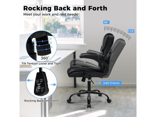 HOFFREE Leather Office Chair Home Computer Desk Chairs with Flip-up Arms and Swivel Wheels Adjustable Height PU Leather Mid Back Ergonomic...