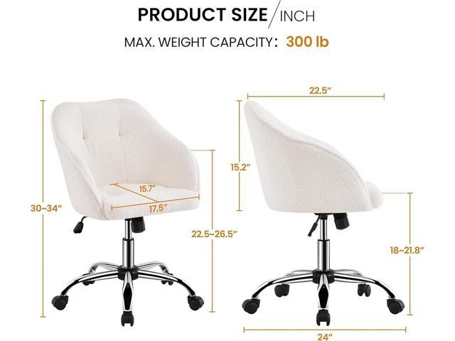 Yaheetech Boucle Desk Vanity Chair with Back Comfy Fluffy Swivel Office Chair with Wheels Adjustable Height Tilt Angle for Bedroom Ivory