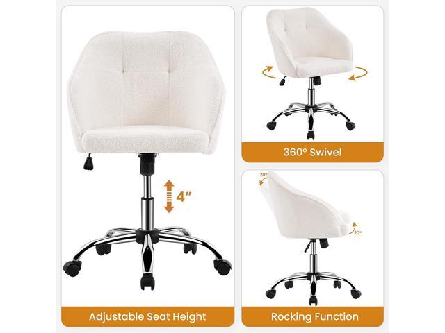 Yaheetech Boucle Desk Vanity Chair with Back Comfy Fluffy Swivel Office Chair with Wheels Adjustable Height Tilt Angle for Bedroom Ivory